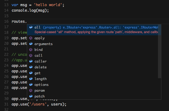 Express.Router IntelliSense