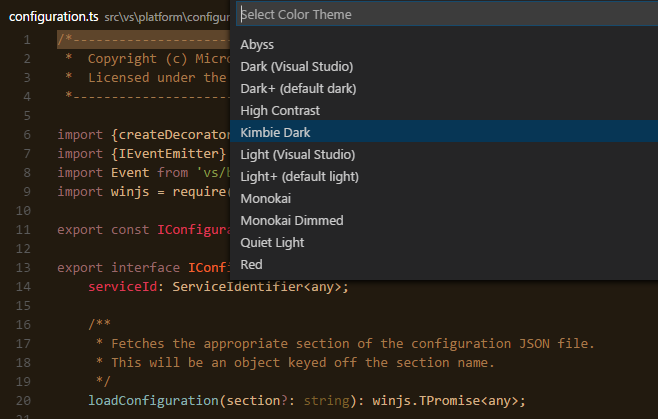 Themes in the Command Palette