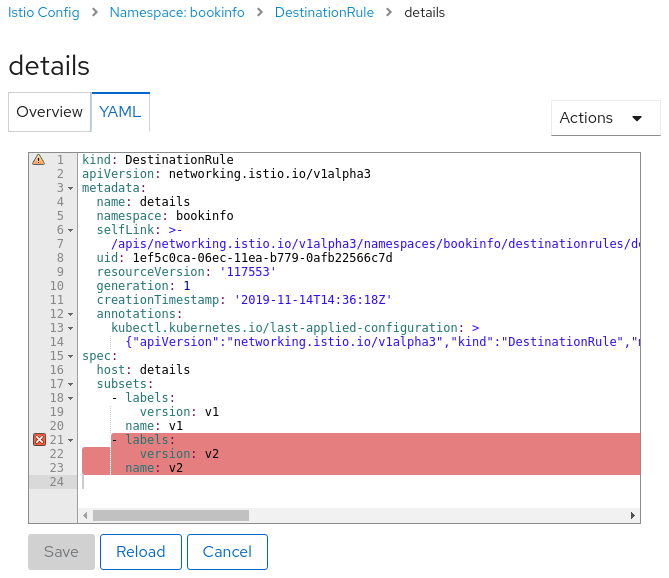 YAML Editor Showing Validation Errors and Warnings