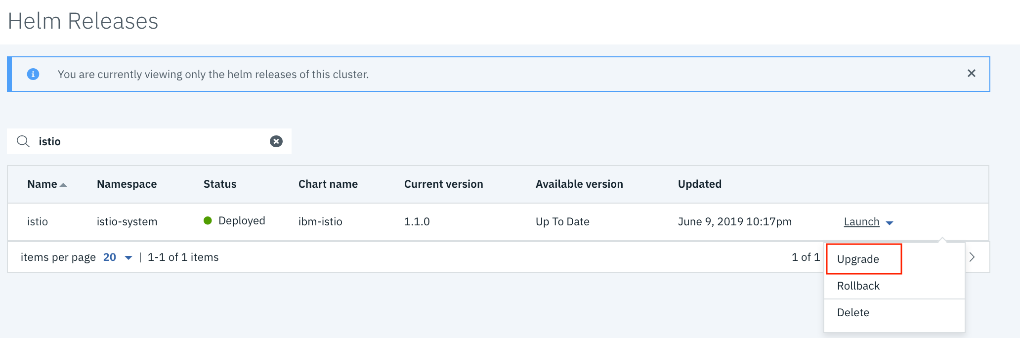 IBM 私有云 - Istio 升级或回滚